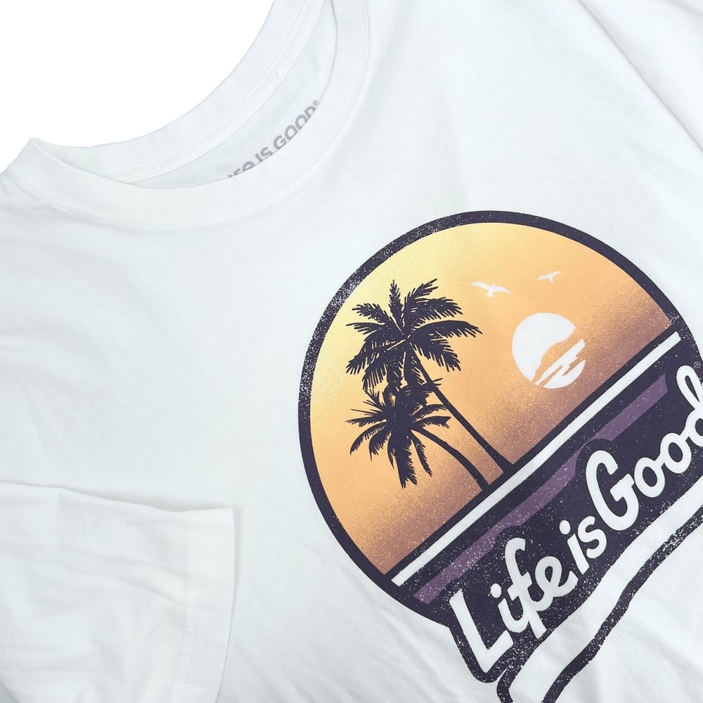 LIFE IS GOOD Men's XXL White Purple Palm Trees Sun Short-Sleeve Crusher T-Shirt